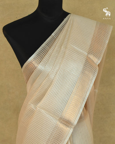 Off White Tussar Silk Saree with Small Zari Kattam Design