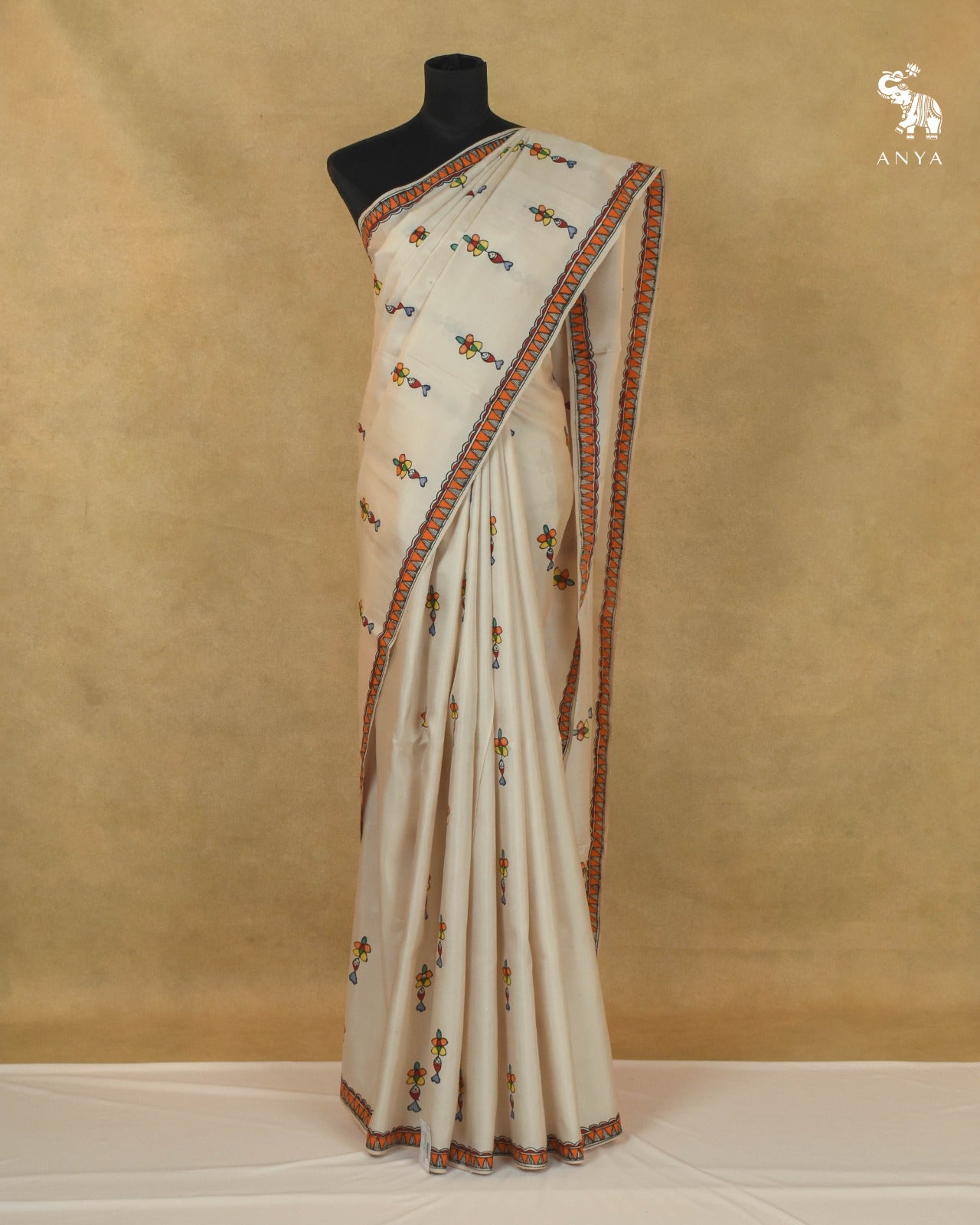 Off White Madhubani Kanchi Silk Saree