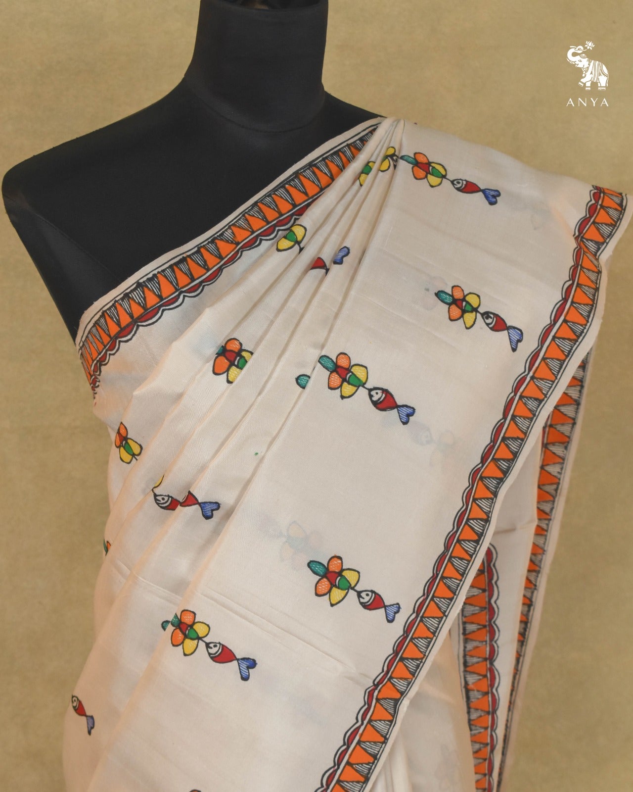 Off White Madhubani Kanchi Silk Saree