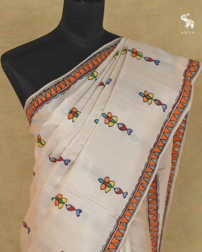 Off White Madhubani Kanchi Silk Saree