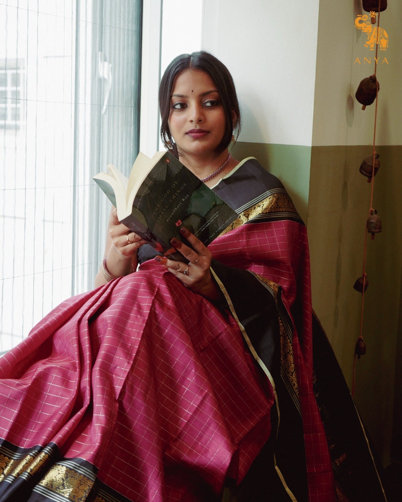 Arakku Red Kanchi Silk Saree with Small Zari Kattam Design