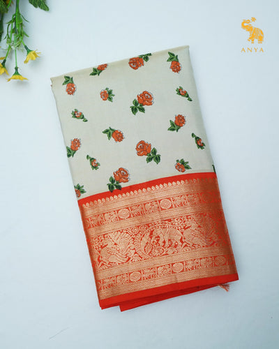 Pastel Green Printed Kanchi Silk Saree with Floral Printed Design