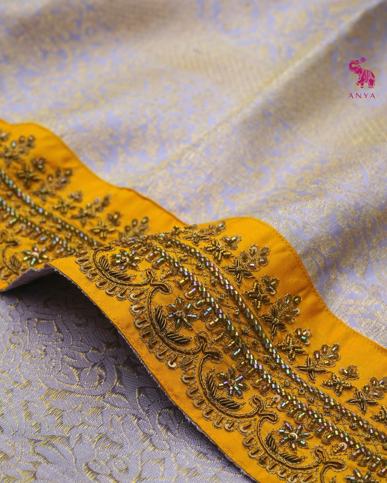 Lavender Kanchi Silk Saree with Zari Creeper Design