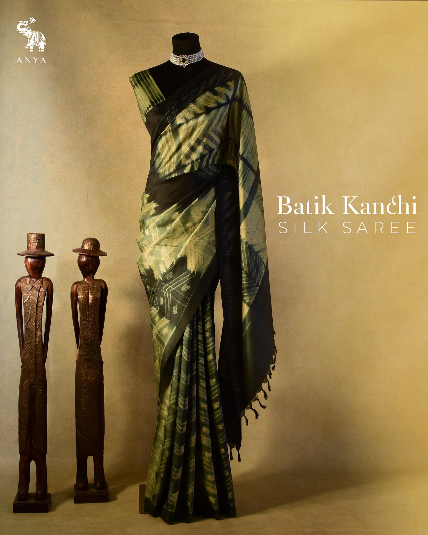 Grey Batik Kanchi Silk Saree