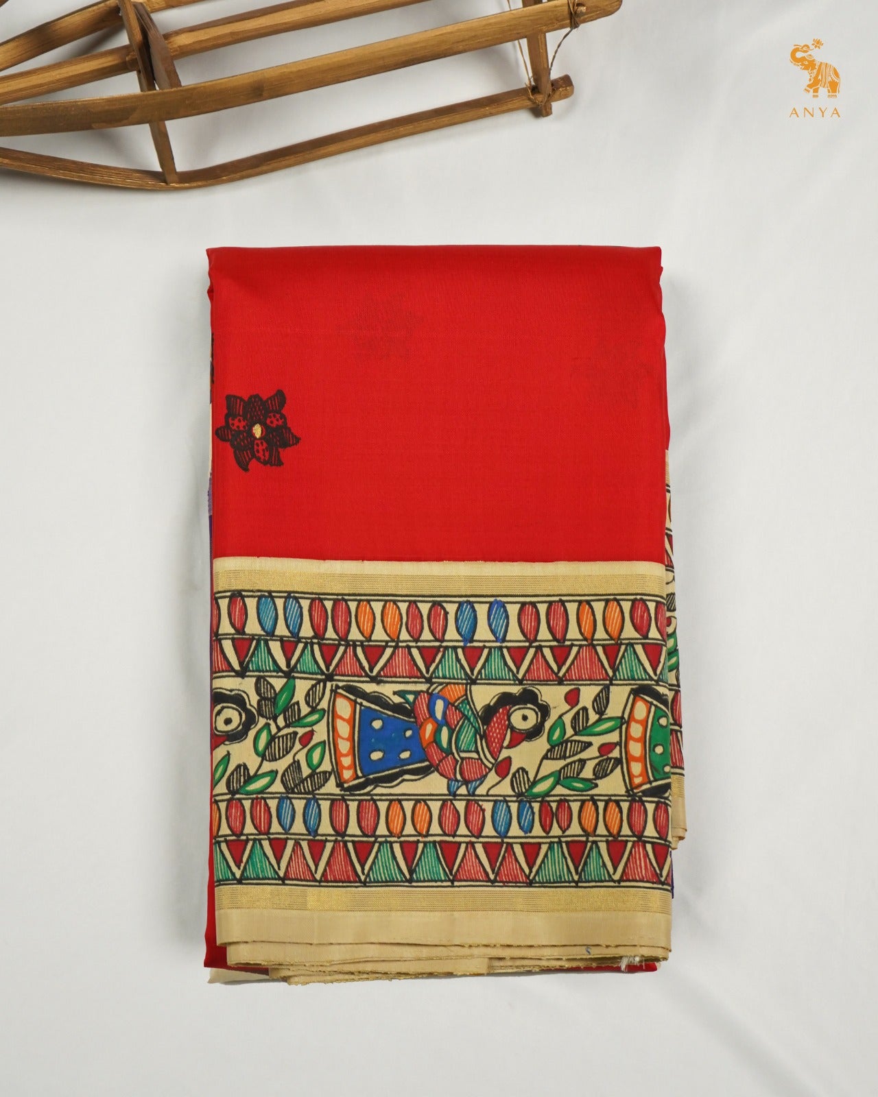 Red Madhubani Kanchi Silk Saree