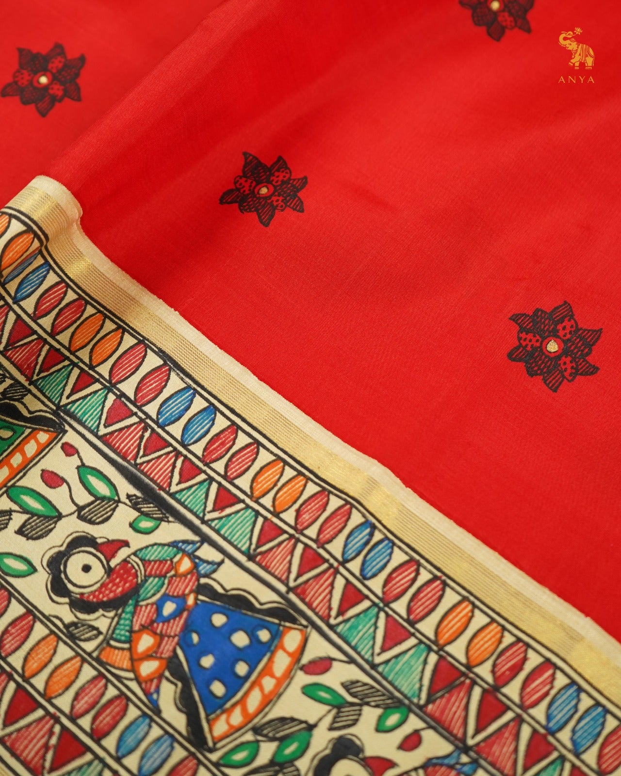 Red Madhubani Kanchi Silk Saree