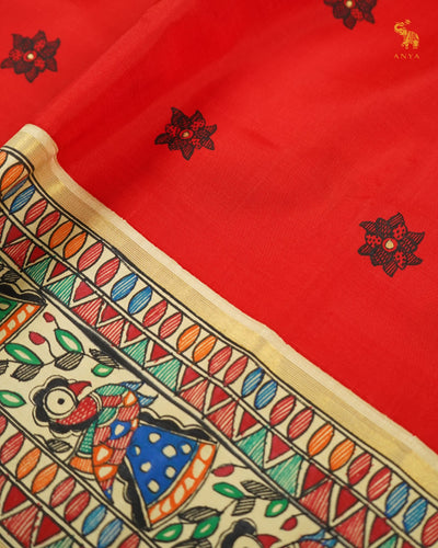 Red Madhubani Kanchi Silk Saree