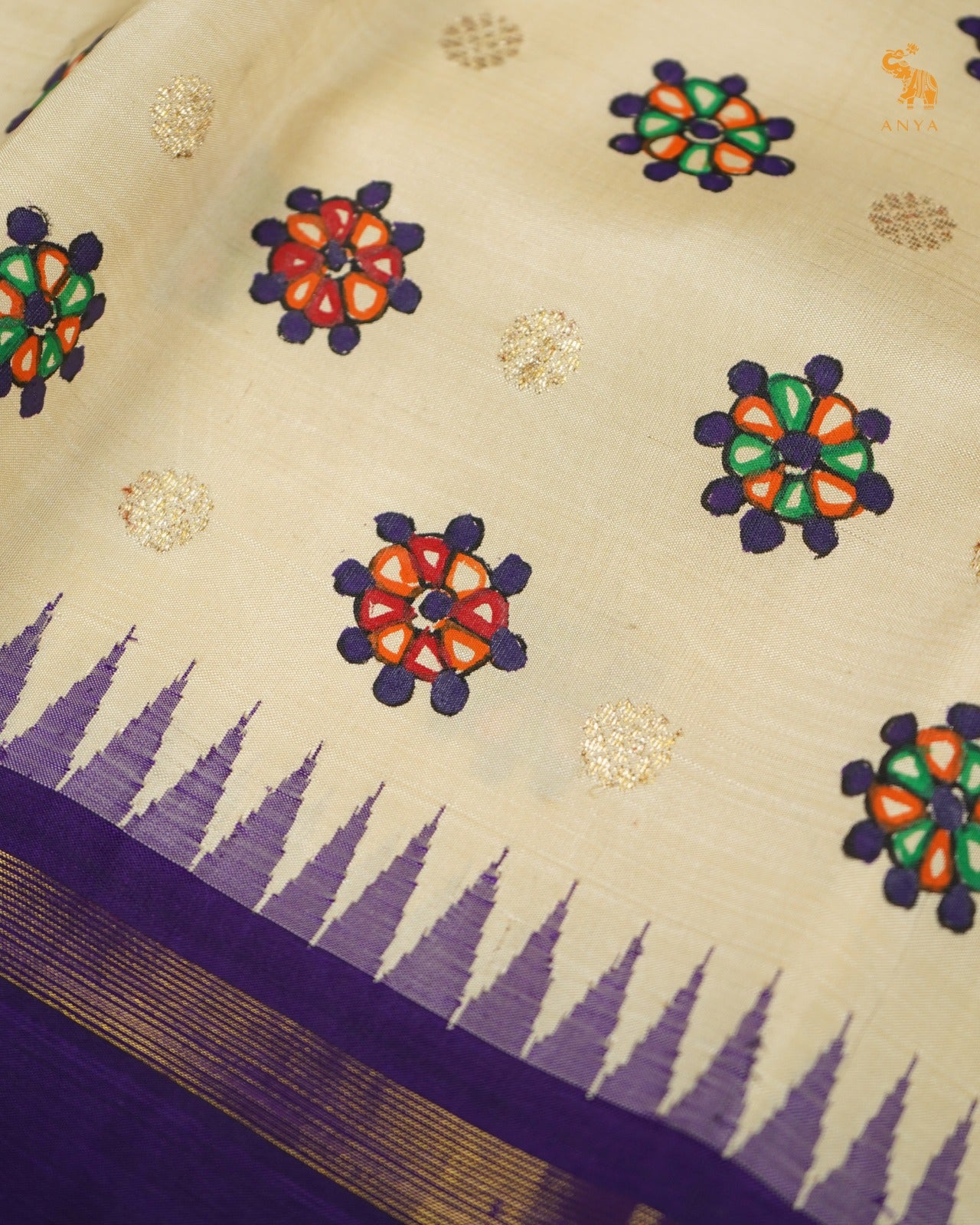 Off White Madhubani Kanchi Silk Saree