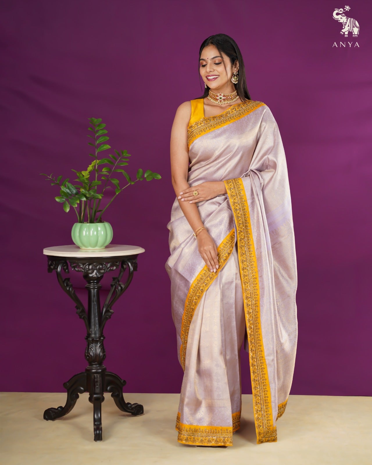 Lavender Kanchi Silk Saree with Zari Creeper Design