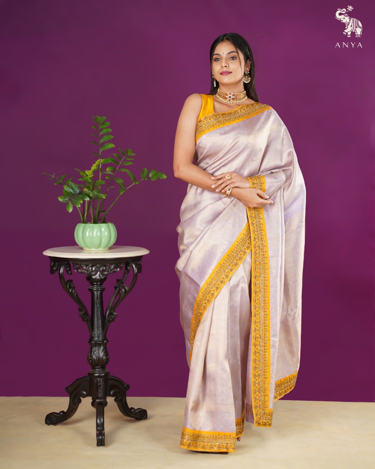 Lavender Kanchi Silk Saree with Zari Creeper Design