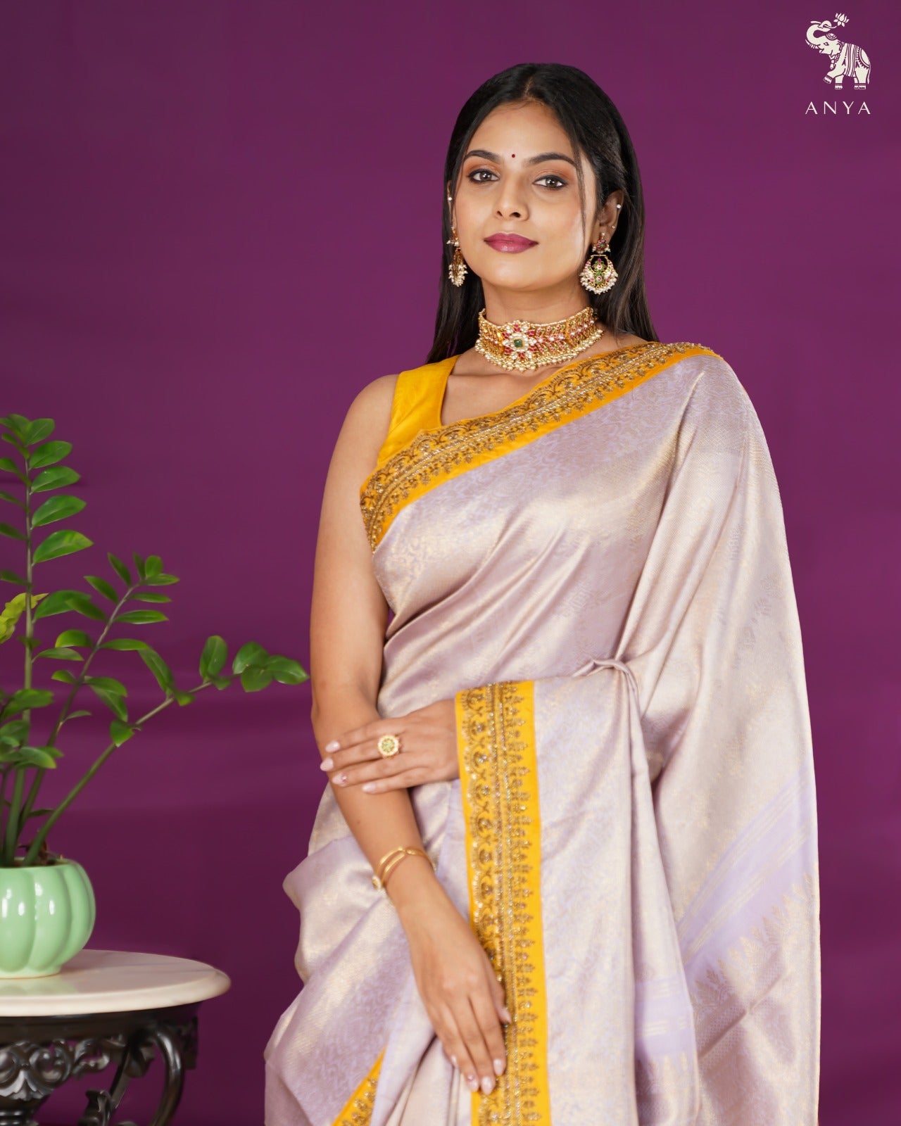 Lavender Kanchi Silk Saree with Zari Creeper Design