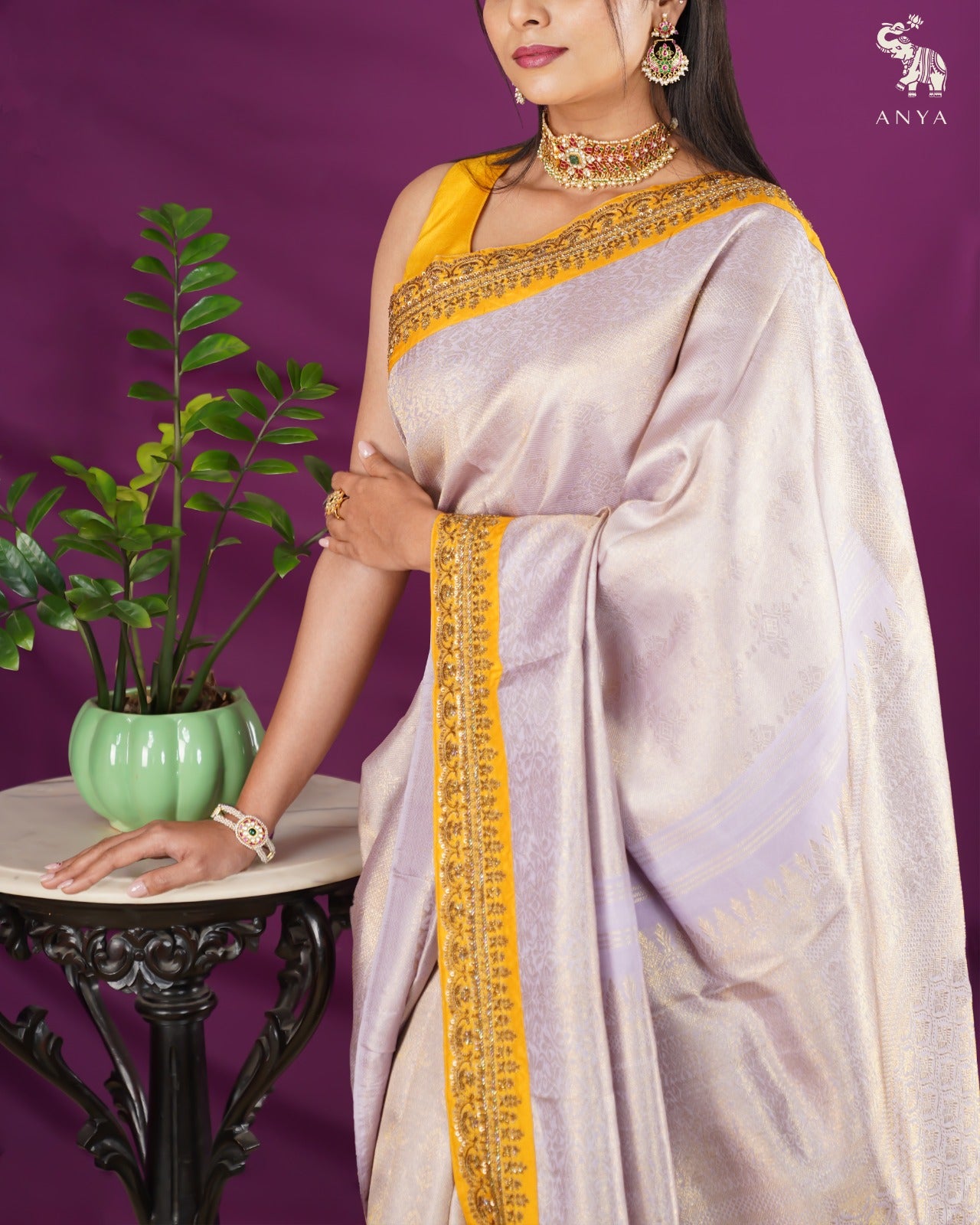 Lavender Kanchi Silk Saree with Zari Creeper Design