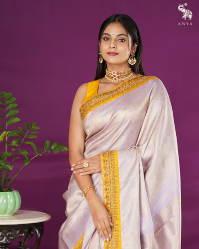 Lavender Kanchi Silk Saree with Zari Creeper Design