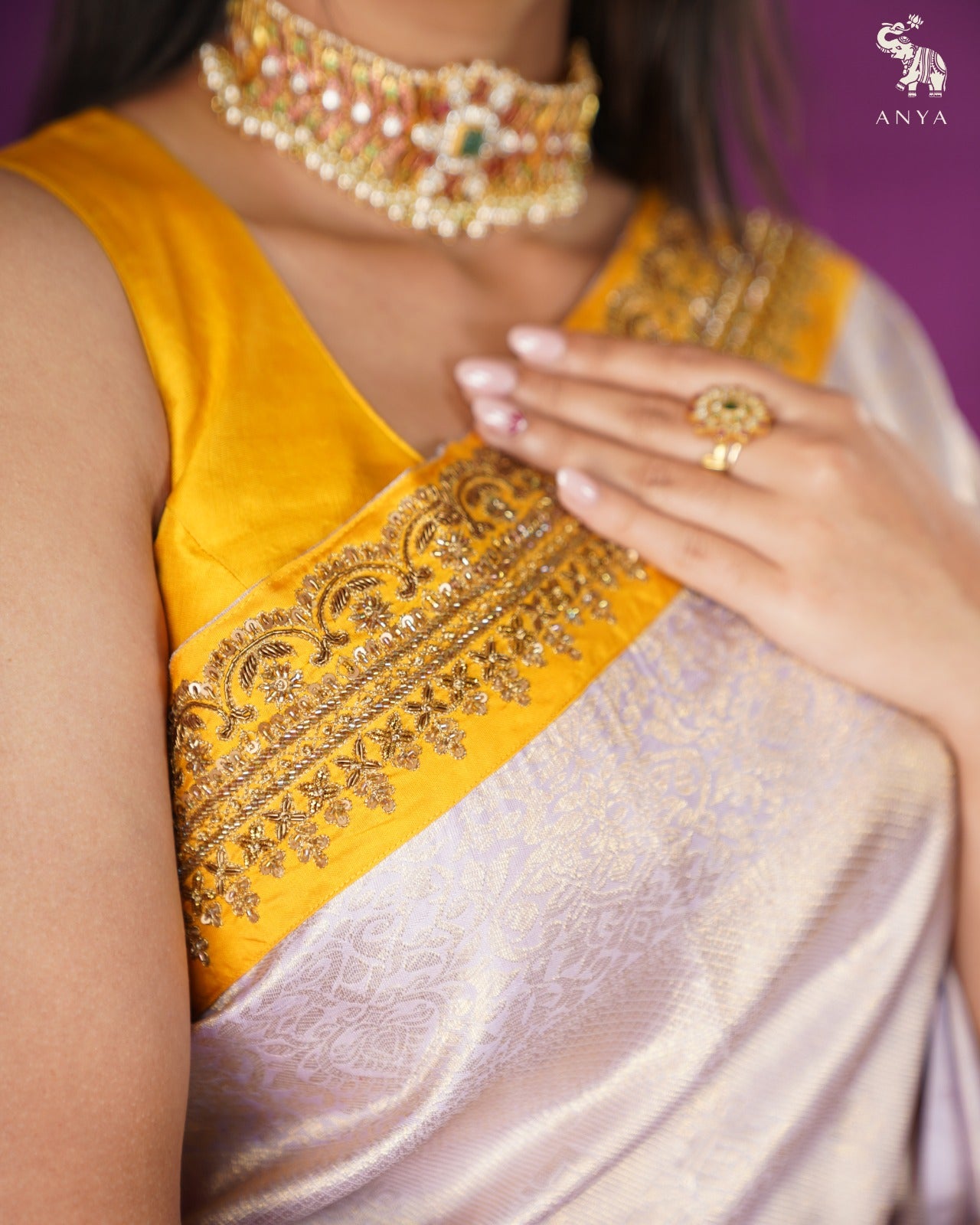 Lavender Kanchi Silk Saree with Zari Creeper Design