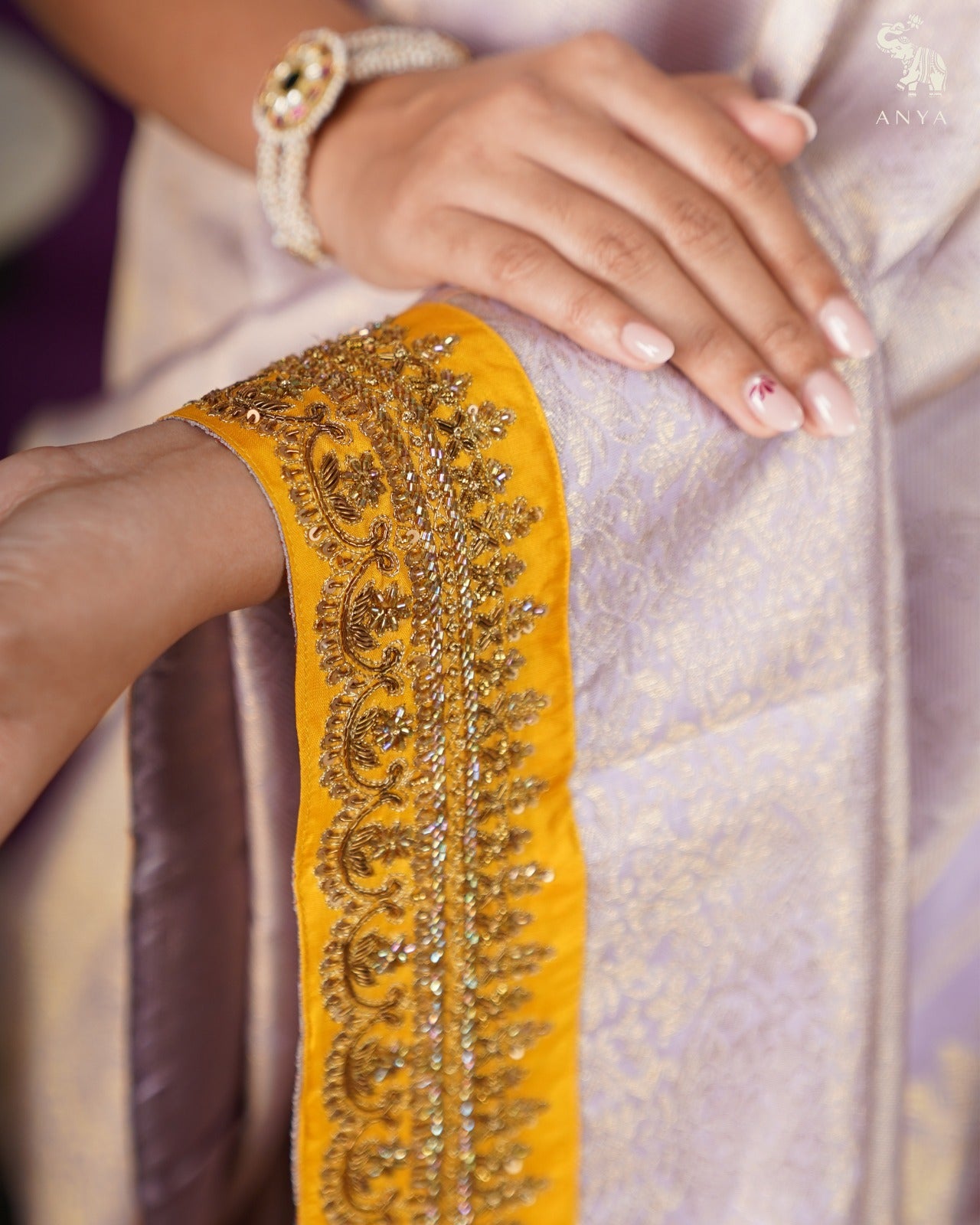 Lavender Kanchi Silk Saree with Zari Creeper Design