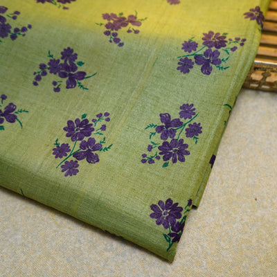 Apple Green Tussar Silk Salwar with Floral Printed Design
