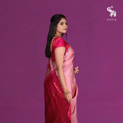 Onion Pink Printed Kanchi Silk Saree with Mirror Work Design