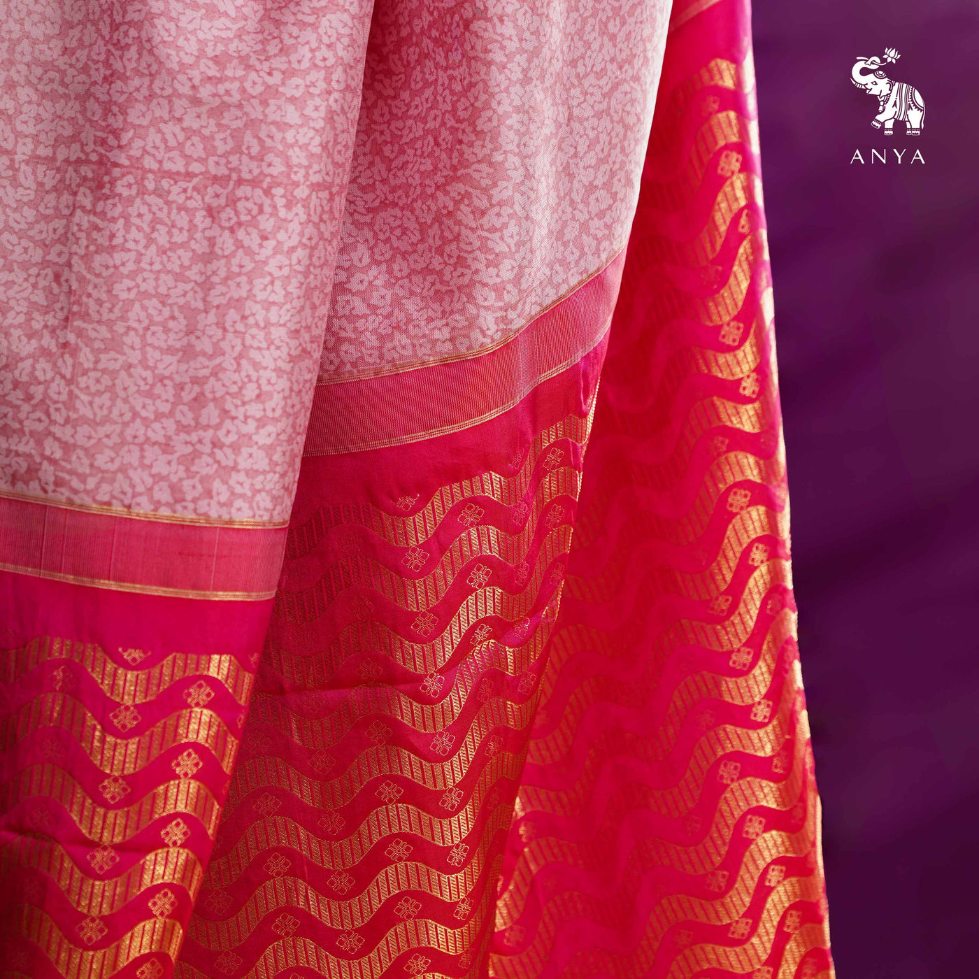 Onion Pink Printed Kanchi Silk Saree with Mirror Work Design
