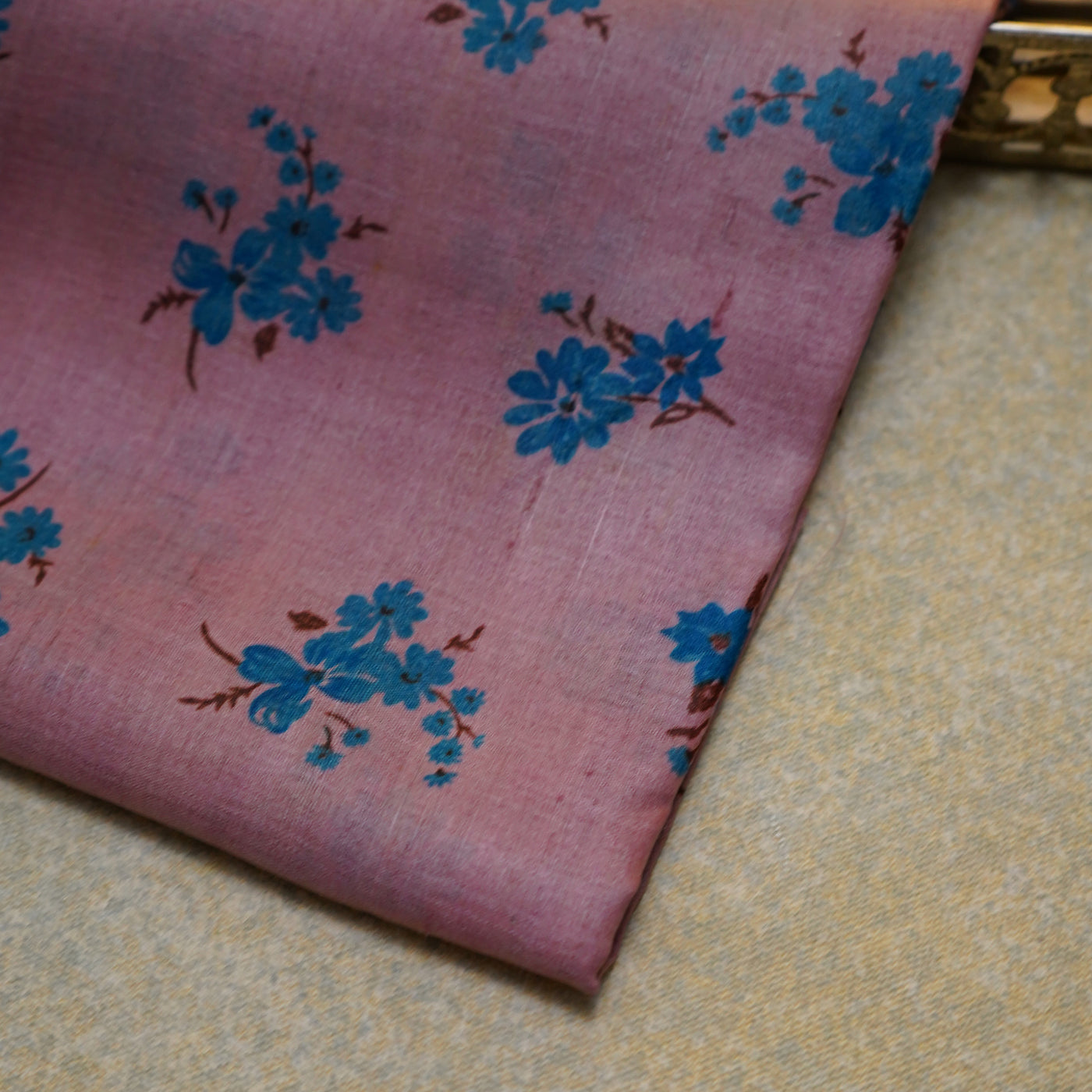 Onion Pink Tussar Silk Salwar with Floral Printed Design