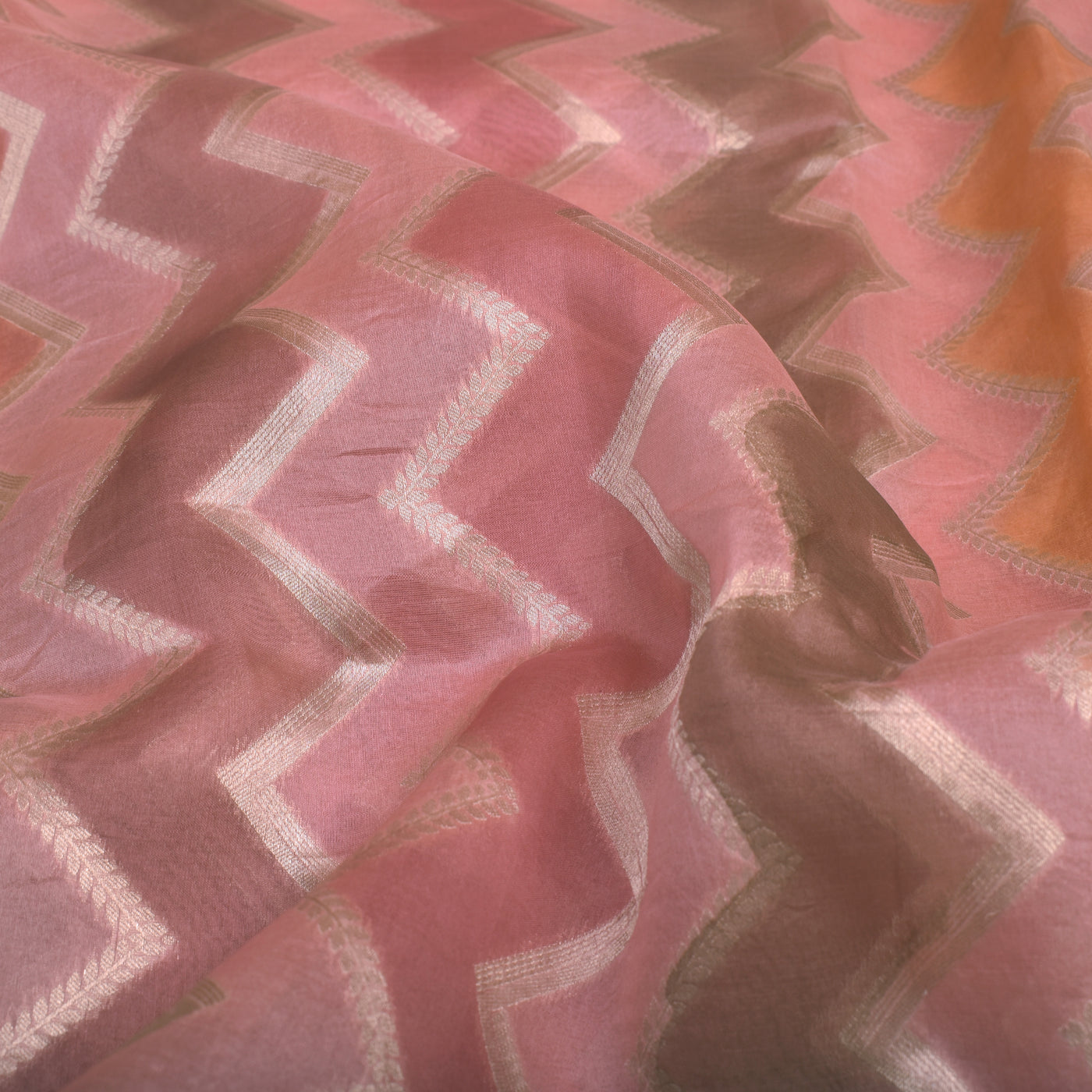 Baby Pink Organza Fabric with Zig Zag Design