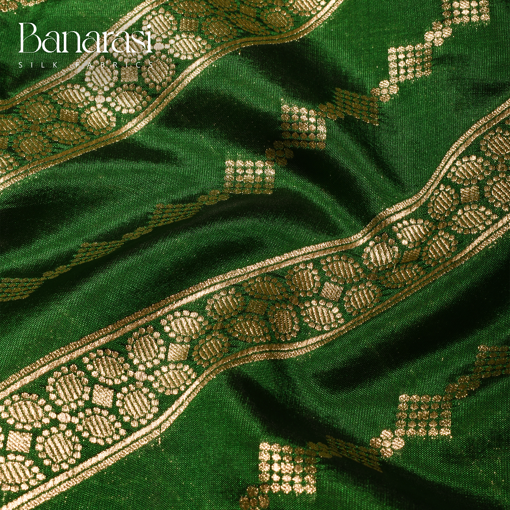 Alli Green Banarasi Silk Fabric with Cross Stripes Design