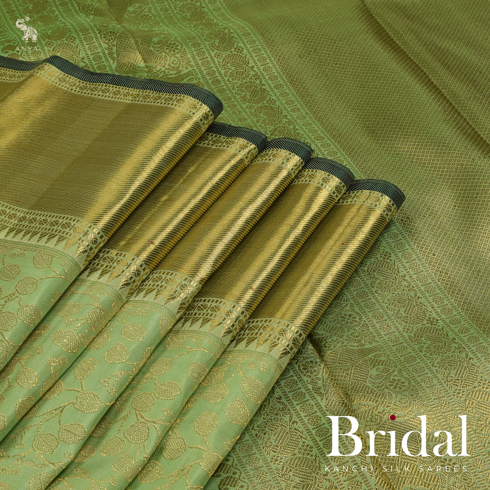 Apple Green Kanchipuram Silk Saree with Creeper Design