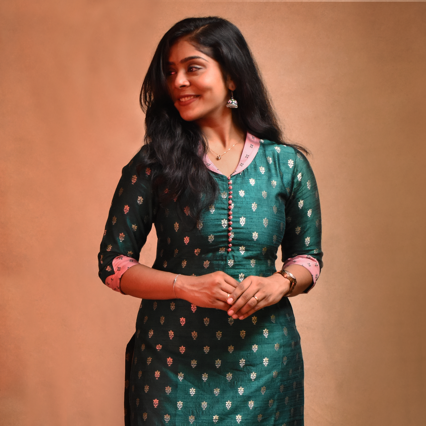 Green Banarasi Tussar Raw Silk Kurti