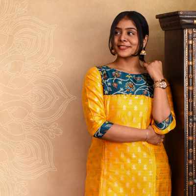 Mustard Banarasi Tussar Raw Silk Kurti