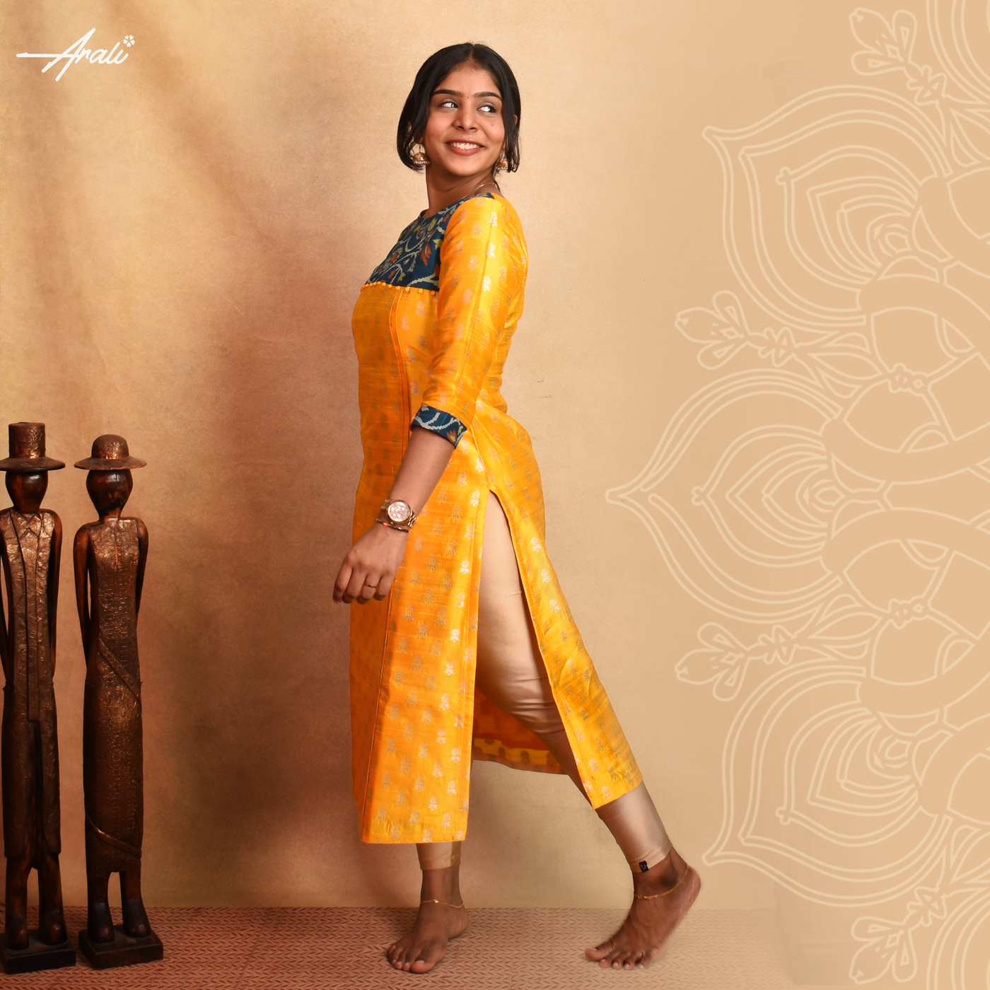 Mustard Banarasi Tussar Raw Silk Kurti