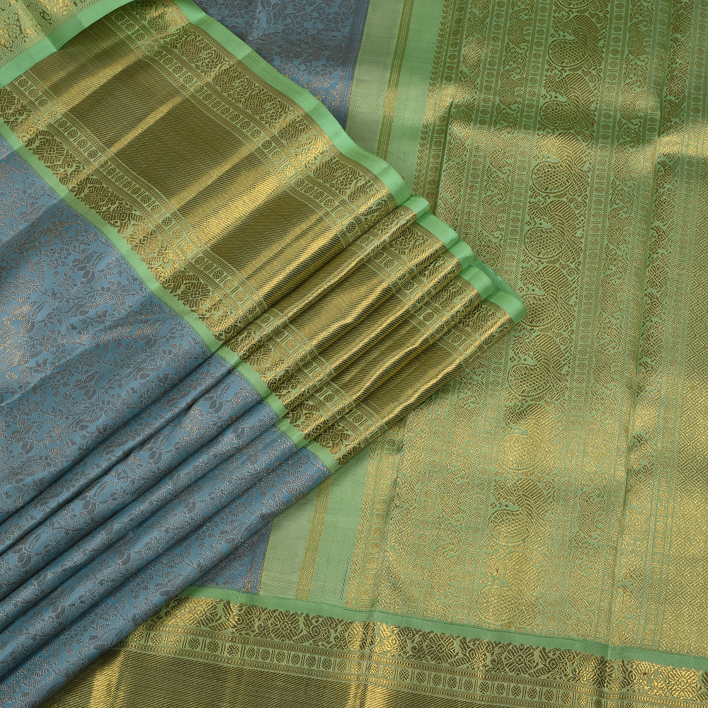 Powder Blue Kanchipuram Silk Saree with Creeper Design