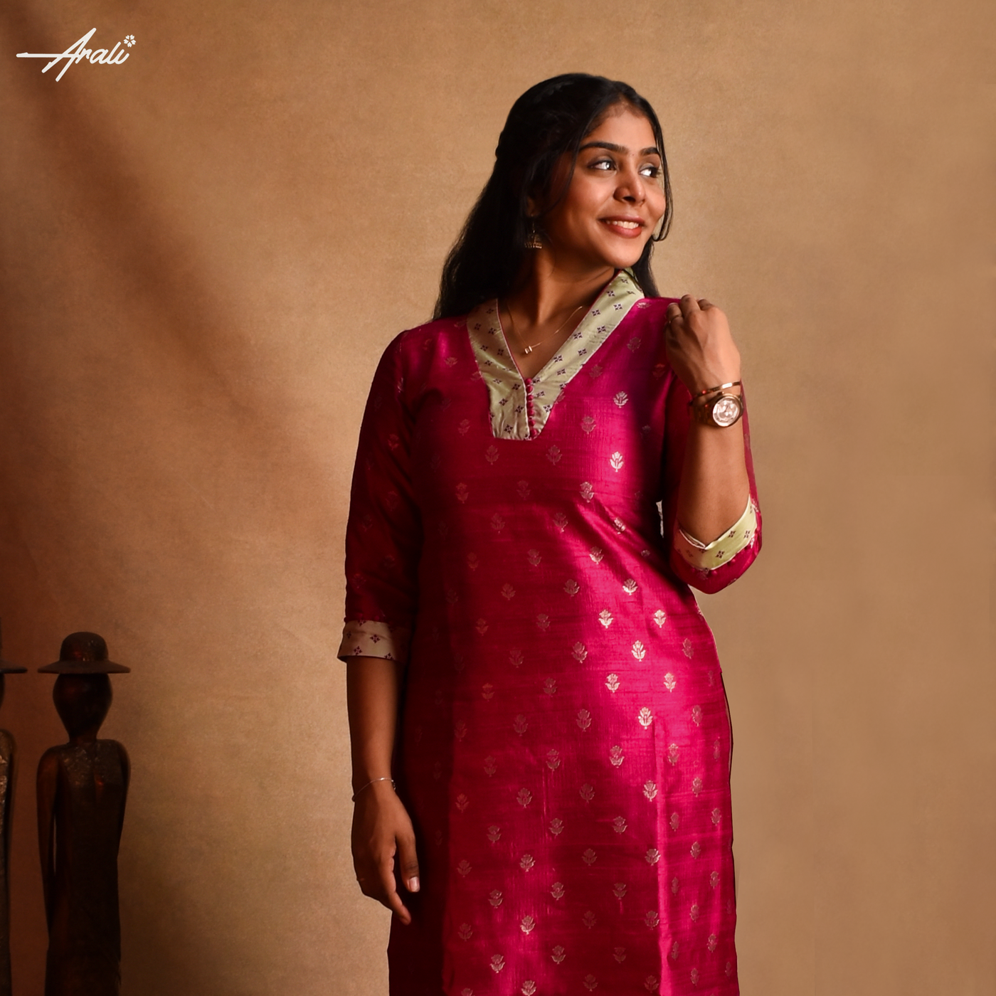 Pink Banarasi Tussar Raw Silk Kurti