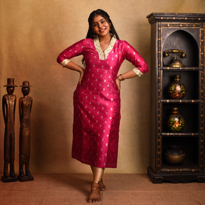 Pink Banarasi Tussar Raw Silk Kurti