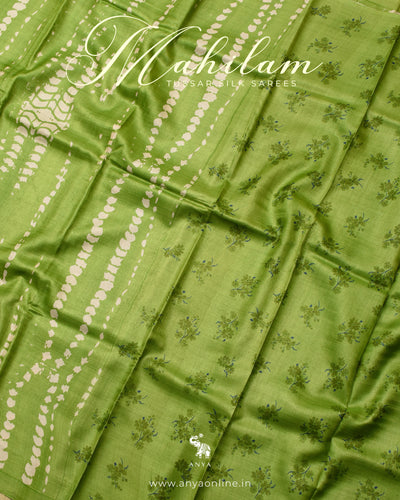 Chutney Green Tussar Silk Saree with Shibori Print Design