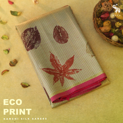 Apple Green Eco Print Kanchi Silk Saree
