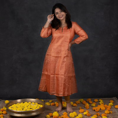 Shimmer Orange Tussar Kurti