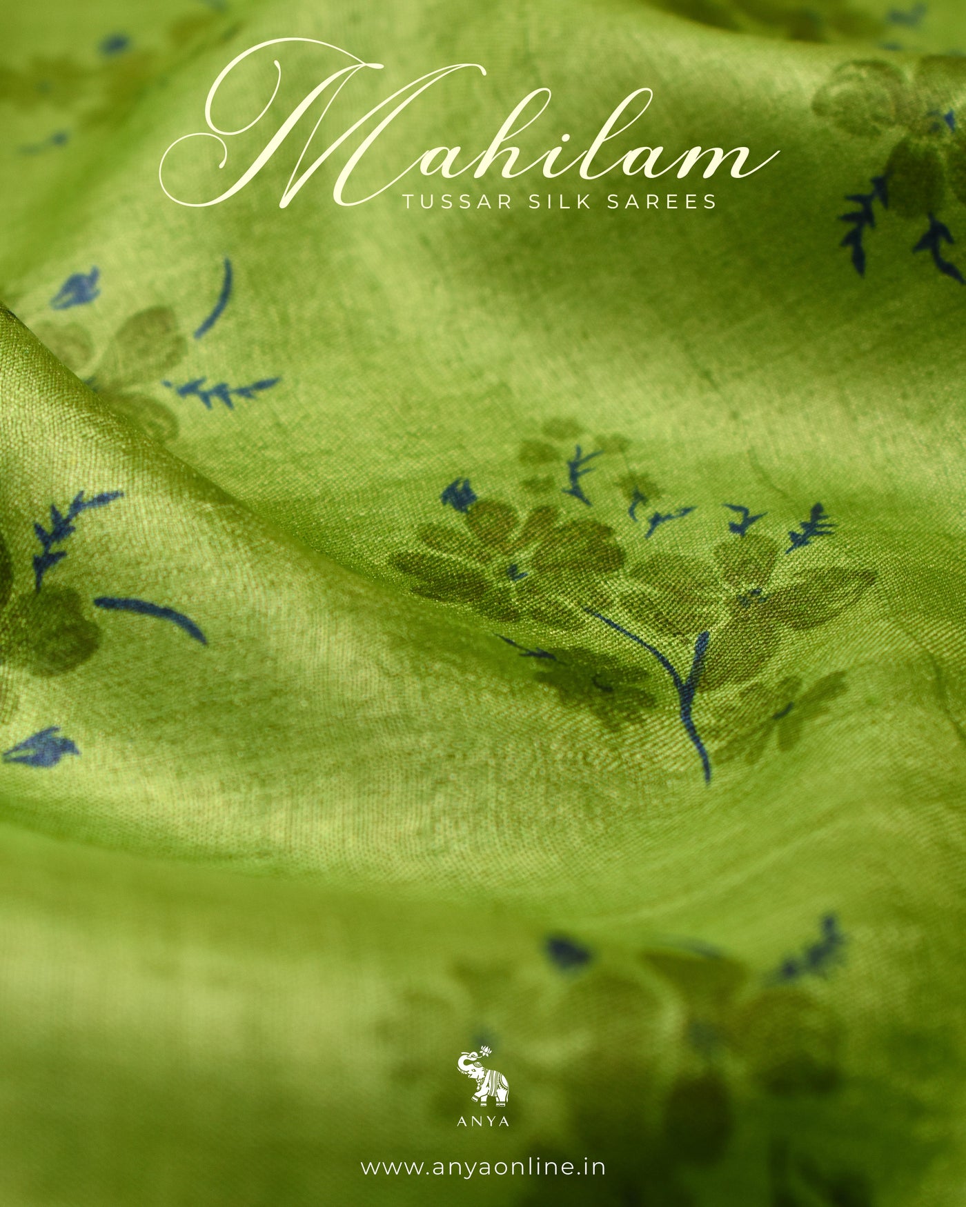 Chutney Green Tussar Silk Saree with Shibori Print Design