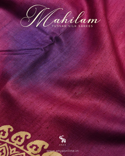 Magenta Tussar Silk Saree with Printed Design