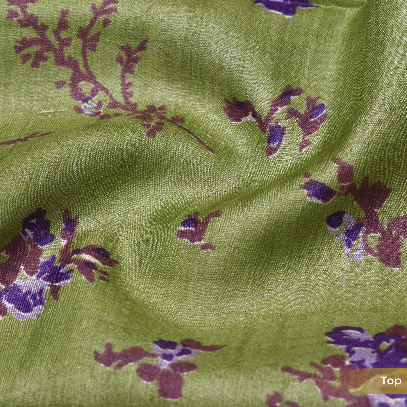 Green Floral Print Tussar Silk Salwar with Purple Dots Dupatta