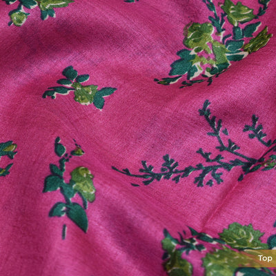 Pink Floral Print Tussar Silk Salwar with Mehandi Green Dots Dupatta