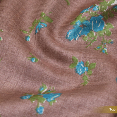 Brown Floral Print Tussar Silk Salwar with Blue Dots Dupatta