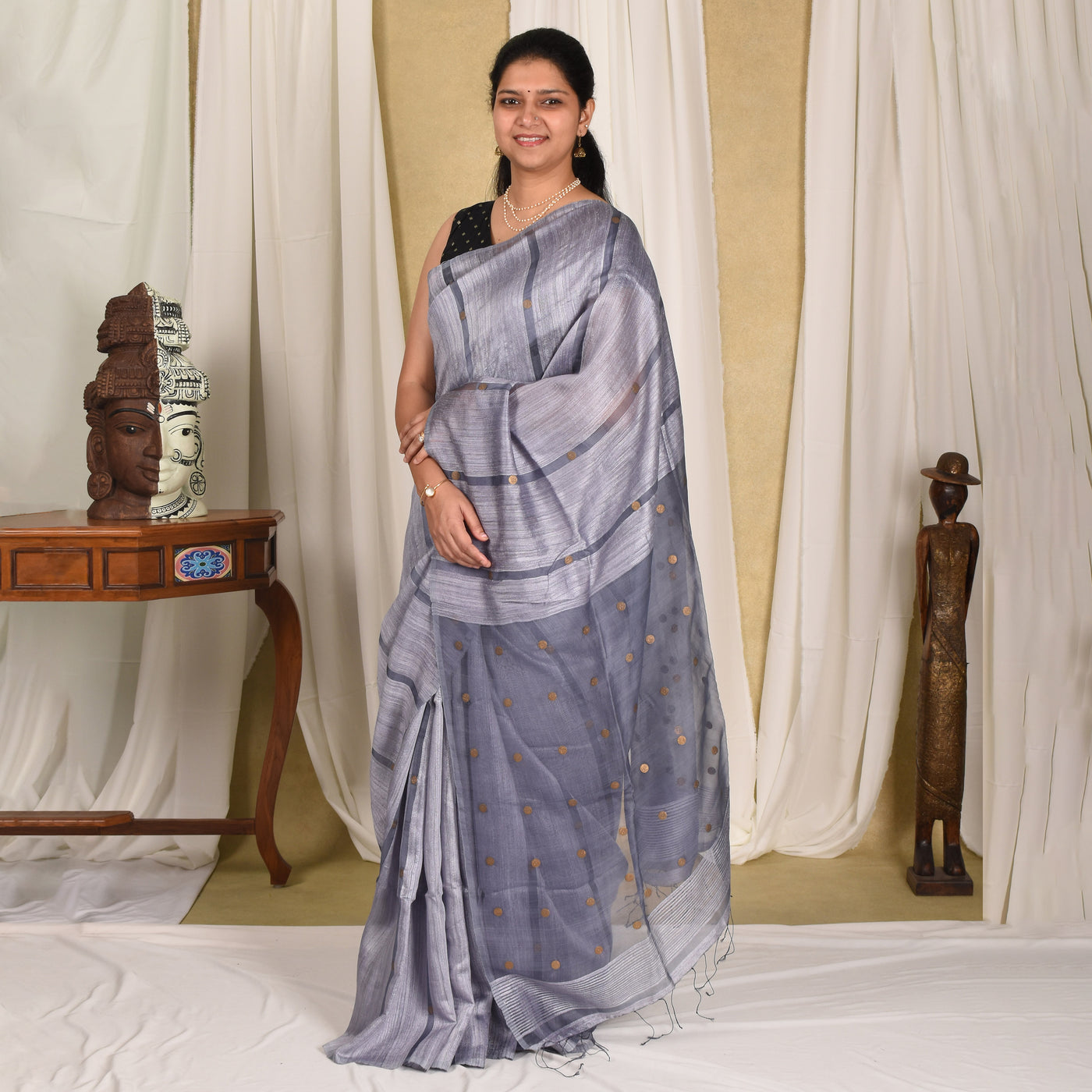 Light Grey Bailu Coin Saree