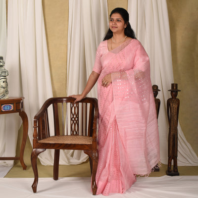 Baby Pink Bailu Sequins Saree