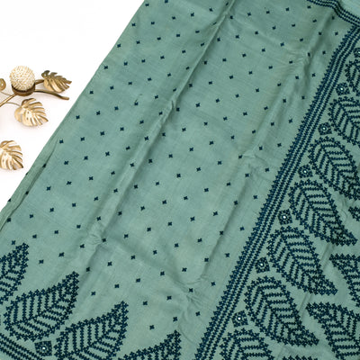Grey  Tussar Silk Saree with kutch work design