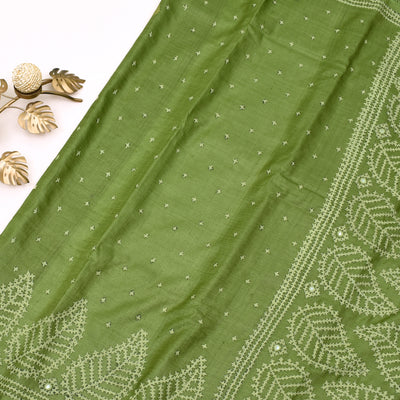 Meganthi Green Tussar Silk Saree with kutch work design