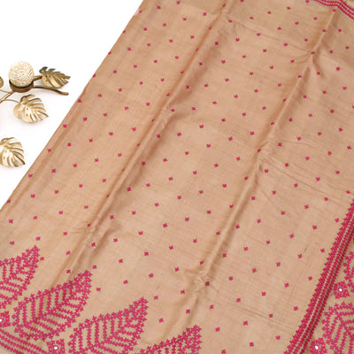Onion Pink Tussar Silk Saree with kutch work design