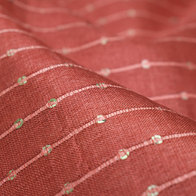 Coral Red Tussar Sequence Fabric