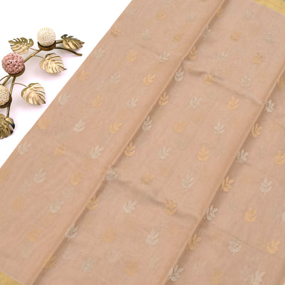 Peach Sico Saree with Zari Leaf Butta