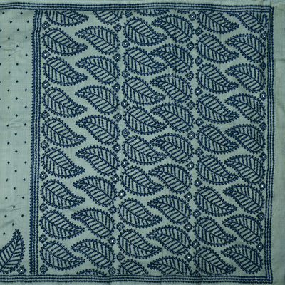 Grey Kutch Work Tussar Silk Saree with embroidery leaf design