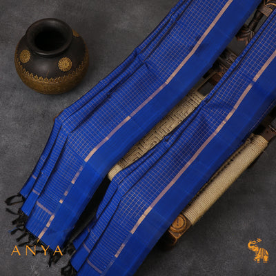 Blue Kanchi Silk Dupatta with Zari Checks Design