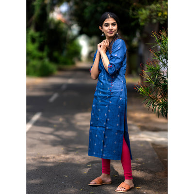 Blue Tussar Silk Kurti